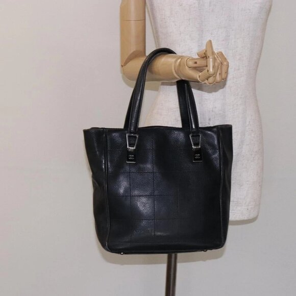 CHANEL Choco Bar COCO Mark Hand Bag Canvas Black Silver - Picture 14 of 16